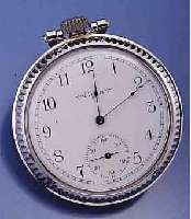 ELGIN HERRENTASCHENUHR, USA UM 1900, EDELST. -ZWEITGEH. UM 1940, BOD. U. GLASRAND GESCHR., EMAILBL. FEINHAARRISSIG AUßEN 9 U. IM SEK.- BER., FEINE ...