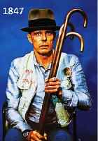 BEUYS, JOSEPH, 1921-1986, MIT DEM EURASIER- STAB, MULTIPLE, FARBOFFSET, HANDSIGN., CA. 49,5 X 42 CM (TITELBILD DER WIRTSCHAFTSWOCHE 43/76)