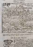 HOLZSCHNITT, GESAMTANS. VON MARBURG/LAHN, AUS S. MÜNSTERS COSMOGRAPHIA, AUS DEM JAHR 1585, DE DOMINIO HASSIAE, UND LANDKARTE, UNT. GL., PP, R., ...