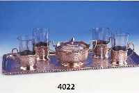 TEESET, PERSIEN 50ER JAHRE, 800ER SILBER, FEIN GRAV., CA. 1200 G, (OHNE GLÄSER, SCHÖNE SCHWERE QUAL., BEST. AUS: 4 TEEGLASHALTER, ZUCKERSCHALE ...