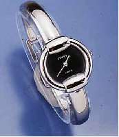 GUCCI DESIGNERDAMENARMBANDUHR, SCHWEIZ UM 1999, EDELST. POL., EDELST.-SPANGENBAND, MINE- RALFLACHGL., ORIG. ETUI, PAP., GARANTIEK. UN- AUSGEF., VOR ...