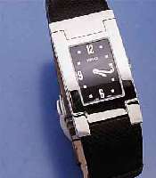 VERSACE DESIGNERHERRENARMBANDUHR, SCHWEIZ UM 1999, EDELST. POL., SEITL. SCHMUCKGEPR., BE- WEGL. BANDANST., BOMB. SAPHIRGL., HIGH-TECH- QUARTZW., ...