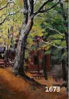 GOBIET, BERNHARD, DÜSSELDORF 1892-1945, WALDSCHENKE, ÖL/LWD, LI. U. SIGN., RÜCK- SEITIG AUF DEM KEILRAHMEN BETITELT UND BEZEICHNET, CA. 62 X 57 ...