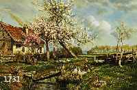 GRIESBACHER, ZEITGENÖSSISCHER MÜNCHENER TRADI- TIONALIST, GÄNSELIESL VOR KLEINEM BAUERNHOF, MIT BLÜHENDEM BAUM, ÖL/HOLZ, SPÄTER SIGN.,MAßE CA. ...