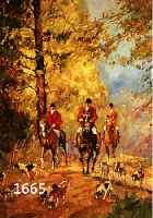 IMPRESSIONIST MITTE 20. JH., REITER MIT HUNDEMEUTE IM HERBSTLICHEN WALD, ÖL/LWD., SCHWER LESBAR, SIGN., B. JAN..O.Ä., MAßE CA. 80X60 CM., R.