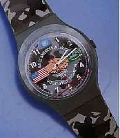 EXAEQUO MILITÄRARMBANDUHR, GESCHENK D. SAUD. KÖNIGS ANLÄßL. D. OPERATION DESERT SHIELD (GOLFKRIEG) AN D. SOLDATEN, AUG. 1990, FIBERGLASGEH., ...