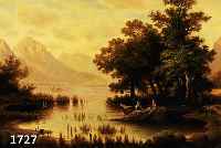 SITTER, LANDSCHAFTSMALER UM 1900, WOHL SÜD- DEUTSCHLAND, GEBIRGSSEE MIT FISCHERBOOTEN, AM UFER FRAUEN BEIM EINHOLEN DES NETZES, ÖL/LWD. (REST.), ...