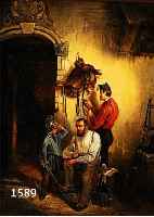 UNBEK. KÜNSTLER UM 1860, DER "JUNGE GEFREI- TE" SALUTIERT VOR SEINEN VATER, FEINE QUALTITÄTVOLLE MALEREI, ÖL/LWD. (LEICHTE ...
