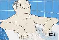 LORIOT, SERIE AUS VIER FARBLITHOGRAPHIEN, HERR MÜLLER-LÜDENSCHEID UND HERR DR. KLÖBNER IN DER BADEWANNE, ALLE HANDSIGN., ALLE NUM. 47/111, JE ...