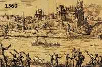 KONV. 2 BLATT STEINHEIM UND UMGEBUNG, 1. KUPFERSTICH M. MERIAN, GESAMTANS. STEIN- HEIM MIT BLICK ÜBER DEN MAIN, CA. 12 X 32 CM, 2. ALTKOL. ...