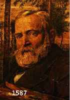 THOMA, HANS, 1839-1924, SELBSTBILDNIS MIT PALETTE, ÜBERMALTE LITHOGRAPHIE VON 1895, AUF MALKARTON AUFGEZOGEN, CA. 43.5 X 35 CM, R.