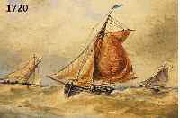 GUDIN, HERMINE, ERW. 1848 - 1853, AQUARELL SEGELSCHIFFE AUF BEWEGTER SEE, SIGNIERT, L. STOCKFLECKIG, UNTER GLAS, RAHMEN, 11.5 X 18 CM, RAHMEN L. ...