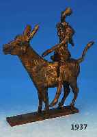 ALPERT, ERNST, GEB. 1932 NÜRNBERG, LEBT UND ARBEITET IN SOLINGEN, HIER: ESEL- REITER, BRONZEGUß, ENTWURF 70ER/80ER JAHRE, H. CA. 25 CM