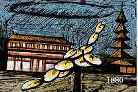 BUFFET, BERNARD, ZWEI FARBLITHOGRAPHIEN AUS: EINE REISE NACH JAPAN, AUFLAGE 200 EXEMPLARE, JE CA. 47 X 64 CM, MIT MITTELBUGFALTE