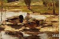 PUCINSKI, VIKTOR, DÜSSELDORFER TIERMALER, ENTEN AM TEICH, ÖL/LWD, LI. U. SIGN., CA. 30 X 40 CM, R.