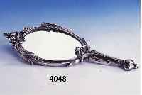 HANDSPIEGEL, ORIVIT, DEUTSCH UM 1900/04, REINER JUGENDSTIL, ASYMMETR. ANORDNUNG, RS. VERSCHRAUBT, SCHWER, H CA. 29 CM