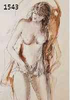 MIRANDO, ANNA, GEB. 1945 ROM, INTERNATIONAL BEKANNTE KÜNSTLERIN, STEHENDER MÄDCHENAKT, AQUARELLIERTE FEDERZEICHNUNG, HANDSIGN., CA. 31 X 18 CM, ...