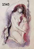 MIRANDO, ANNA, GEB. 1945 ROM, INTERNATIONAL BEKANNTE KÜNSTLERIN, KNIEENDER MÄDCHENAKT, AQUARELLIERTE FEDERZEICHNUNG, HANDSIGNIERT, CA. 28 X 18 ...