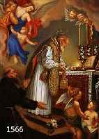 HEILIGENMALER, DES 18./19. JH., ÖL/LWD., DER HEILIGE LAURENTIUS ORDENSSTIFTER 1614 AM ALTAR, 52X33 CM, R.