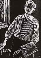 FELIXMÜLLER, CONRAD, 1897-1977, SELBSTPORTRÄT MIT PALETTE, HOLZSCHNITT, HANDSIGNIERT, CA. 17 X 12.5 CM, VON 1967, PP