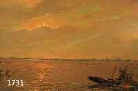 LENTEMAN, HANS, HOLLÄND. KÜNSTLER MITTE 20. JH., ÖL/LWD., MORGENSTIMMUNG AM SEE MIT ANKERNDEN BOOTEN, HINTERGRUND DORFSILHOUETTE MIT ...