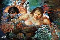 SITTE, WILLI, GEB. 1921, SCHWIMMENDE AKTE, ÖL/HARTFASERPLATTE, RE. U. SIGN. UND DAT. 91, CA. 76 X 125 CM, R.