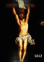 KOPIE NACH LUCAS CRANACH, 18. JH., DER GEKREUZIGTE CHRISTUS, ÖL/LWD, AUF MALKARTON AUFGEZOGEN, RESTAURIERT, CA. 120 X 79 CM, R.