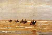 SEYLER, JULIUS, 1873-1958 MÜNCHEN, CREVETTENFISCHER, ÖL/KARTON, SIGNIERT, RAHMEN BESCHÄDIGT, 45 X 70 CM