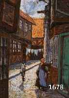 BARTELS, HANS, 1856 HAMBURG-1913 MÜNCHEN, FACHWERKHÄUSER IN EINER GASSE, PERSONEN- STAFFAGE, PASTELLKREIDE AUF PAPIER, RE. U. SIGNIERT, CA. 39 X ...