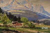 RETZLAFF, E.C.W., BERLIN 1898-1976, GEHÖFT VOR IMPOSANTER HOCHGEBIRGSKULISSE, AUF DEM KEILRAHMEN BEZ.: FRÜHLING IN KRÜN BEI GARMISCH, ...