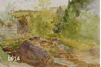COMPTON, EDWARD THEODORE, GEBIRGSBACH, IM HINTERGRUND GEHÖFT, AQUARELL ÜBER BLEISTIFT, RE. U. MONOGR., CA. 19 X 28 CM, PP, U.GL., R.