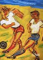 PFEFFERKORN, FELIX, 1945 BERLIN-1980, BEACH-KICKERS, ACRYL AUF HARTFASER, RE. U. MONOGR., RÜCKSEITIG SIGN. UND BETITELT, CA. 100 X 50 CM, R.