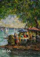 UNGER, WOLFGANG HEINZ, GEB. 1929 HALLE/SAALE, BIERGARTEN, ÖL/MALKARTON, RE. U. SIGNIERT, CA. 40 X 30 CM, R.