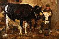 DILL, OTTO, 1884 NEUSTADT-1957 BAD DÜRKHEIM, BAUER MIT ZWEI OCHSEN, ÖL/LWD, RE. U. SIGN. UND DAT. 1911, RÜCKSEITIG AUF DEM KEILRAHMEN ...