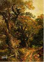 HULME, FREDERICK WILLIAM, 1816 SWINTON/YORCKSHIRE-1884 LONDON, LIT. VGL. THIEME BECKER, HIER: WEG AM WALDRAND MIT RASTENDER REISIGSAMMLERIN, ...