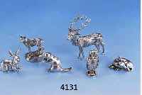 KONV. TISCHDEKORATION: 6 WILDTIERE, 925ER SILBER MASSIV, NATURALIST.-IDEALIST. DARST.: HIRSCH, EULE, REHKITZ, GEMSE, HASE UND BIBER, H BIS CA. ...
