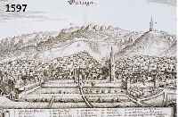 KONVOLUT VON 2 BLATT KUPFERSTICHE VON GEIßLINGEN UND UMGEBUNG, 1.) KUPFERSTICH V. M. MERIAN, GA GEISLINGEN, MIT GR. ERKLÄRUNG AM UNTEREN RAND, ...