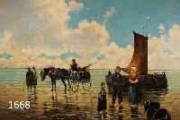 MAY, F., MITTE 20. JH., ÖL/LWD., SIGN., FISCHERVOLK MIT PFERDEKARREN U. BOOT AM STRAND, 60X80 CM, R., DIESER BESCH.