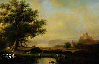 MÜHLBACH, PETER, 1957 LINDAU/BODENSEE, ÖL/LWD., DETAILREICHE U. WEITE FLUSS- LANDSCHAFT MIT BURGANSICHT, HIRTE U. WEIDEVIEH, SIGN., 50X76 CM, R.
