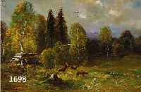 MÜLLER, MORITZ, 1841-1899 MÜNCHEN, ÖL/LWD., BEKANNTER MÜNCHNER TIERMALER, WAR SCHÜLER WILHELM VON KAULBACHS, REHBOCK U. REHE AM WALDRAND, ...