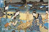 FARBHOLZSCHNITT, JAPAN, UM 1860, TRIPTICHON, UNTER GLAS, RAHMEN, ALTERSSPUREN 33 X 70 CM