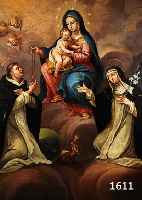 UNBEK. KÜNSTLER DES 19. JHD., MADONNA MIT DEM KIND AUF HIMMELSWOLKEN, DAVOR KNIEENDE DOMINIKANERHEILIGE, QUALITÄTVOLLE MALEREI, ÖL/LWD./HOLZ ...