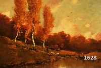 UNGARISCHE SCHULE ANFANG 20. JH., HERBSTLICHE BEWALDETE SEENLANDSCHAFT MIT SCHÄFERIN UND SCHAFEN IN DER ABENDSONNE, ÖL/ LWD., SCHWER LESBAR ...