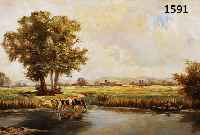 AHRWEILER, WILLI, 1905 DÜSSELDORF, ÖL/LWD., KÜHE AN DER TRÄNKE, SIGNIERT BEZ. MCH., 60 X 80 CM, RAHMEN