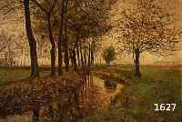 FRIEDERSDORFF, GERTRUD, DÜSSELDORFER SCHULE, UM 1900, HERBSTLANDSCHAFT MIT BACHLAUF, ÖL/LWD, RE. U. SIGN., RÜCKSEITIG ALTES ETI- KETT, CA. 50 X ...