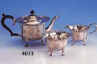 3-TEILIGES TEESERVICE, ENGLAND, SHEFFIELD, 1907, 925ER SILBER, MEISTERMARKE TL, BEST. AUS KANNE (M. WIDMUNG VON 1908), ZUCKERSCHALE UND ...
