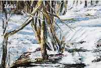 FRIELING, FLORIAN, 1939-1994, VERSCHNEITE WINTERLANDSCHAFT MIT BACHLAUF, ÖL/LWD, RE. U. SIGN. UND DAT. 86, CA. 70 X 80 CM, R.
