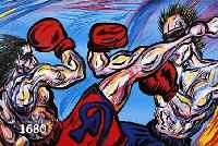BLANKENBURG, REINHARD, ZEITGEN. MALER, ZWEI KICKBOXER, ÖL/LWD, RE. U. SIGN. UND DAT. 92, CA. 60 X 80 CM, R.