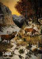 BERGER, GEORG, MÜNCHENER MALER, UM 1900, HIRSCH UND REHE VOR HOCHGEBIRGSKULISSE, ÖL/LWD, RE. U. SIGN., CA. 100 X 70 CM