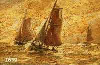 WACKER, HANS, 1868 DÜSSELDORF-1958 FERCH, FISCHERBOOTE IN DER NORDSEE, ÖL/MALKARTON, RE. U. SIGN. UND DAT. (19)08, CA. 12 X 20 CM